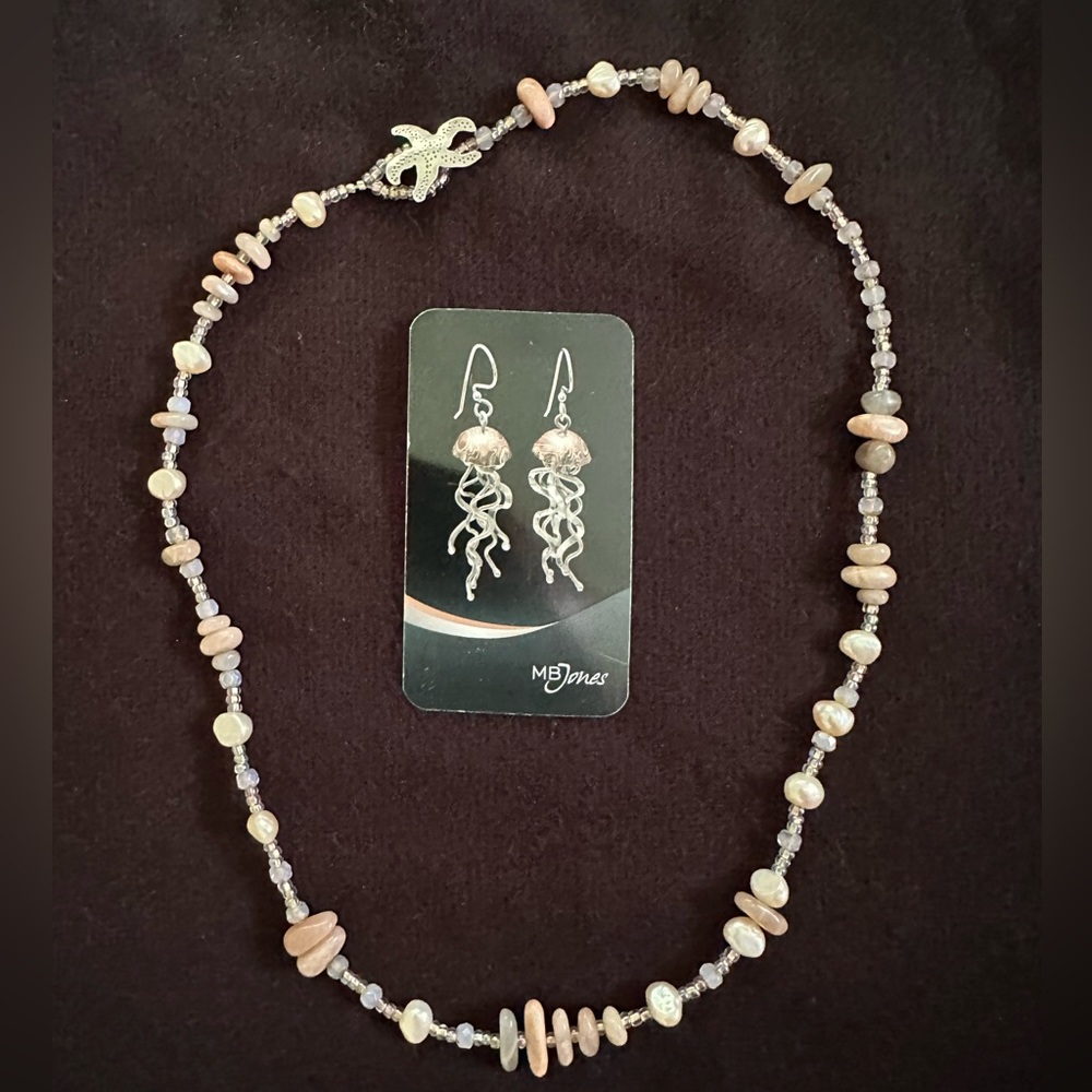OOAK! Pearl and crystal handmade necklace with starfish closure.